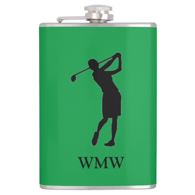 Petaca Matraz de golf de una mujer monográfica personaliz (Anverso)