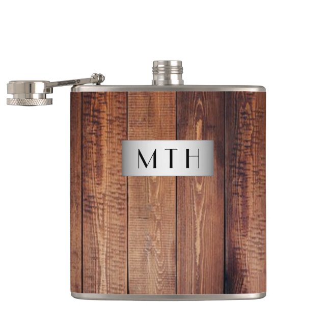 Petaca Matraz de Hip monograma de Madera Rústica (Abierto)