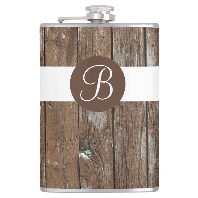 Petaca Matraz de monograma de grano de madera de secado r (Anverso)