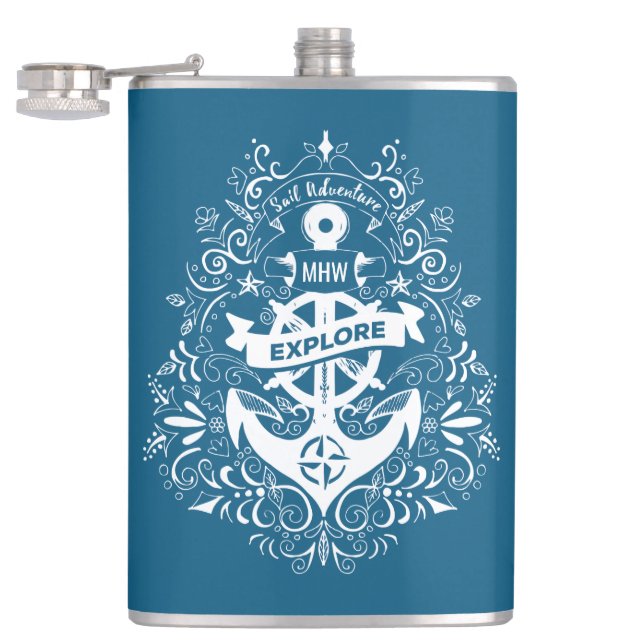 Petaca Matraz de monograma del personalizado de anclaje d (Abierto)