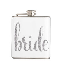 Matraz de novia plateado, fuente purpurina