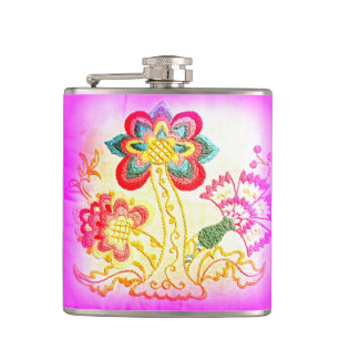 Petaca matraz de palmera rosada al estilo hippie