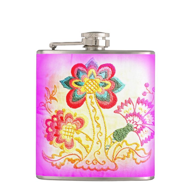 Petaca matraz de palmera rosada al estilo hippie (Anverso)