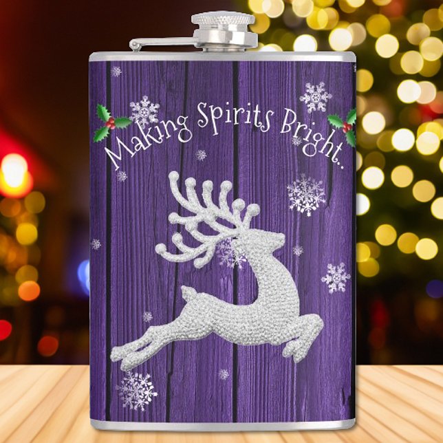 Petaca Matraz de reno de Navidades púrpuras rusas (Purple Rustic Christmas Reindeer Flask)