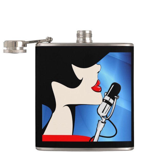 Petaca Matraz de tema musical, cantante femenina, máscara (Abierto)