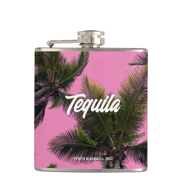 Petaca Matraz envuelto de vinilo. Tequila. Girly. (Anverso)