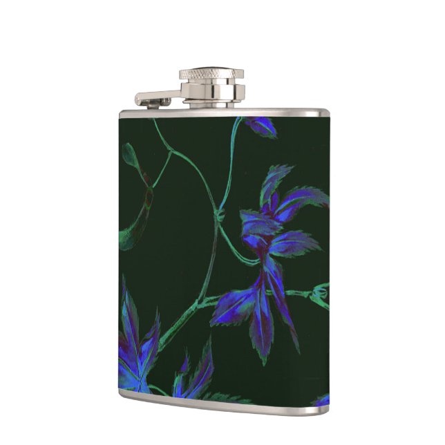Petaca Matraz floral azul profundo y verde japonés (Izquierda)