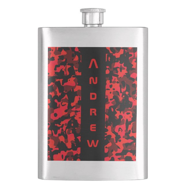 Petaca Matraz Masculino de Camuflaje Negro Rojo (Anverso)