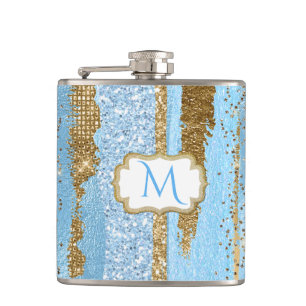 Petaca Matraz monogramado azul y oro Fancy