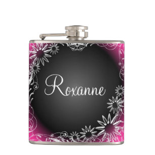 Petaca Matraz personalizado de marea negra rosa floral