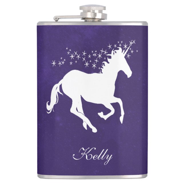Petaca Matraz personalizado de unicornio morado (Anverso)