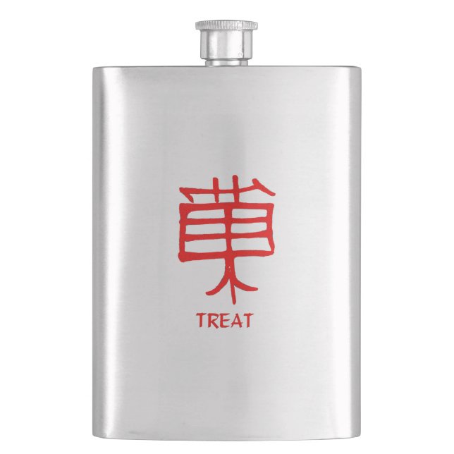 Petaca Matraz rojo de acero inoxidable Kanji Treat (Anverso)