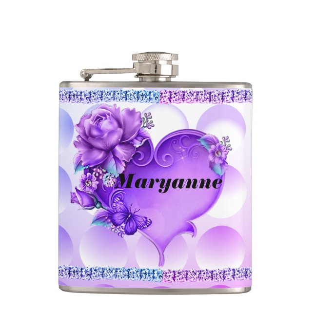 Petaca Matraz texturado azul/púrpura con corazón y diaman (Anverso)