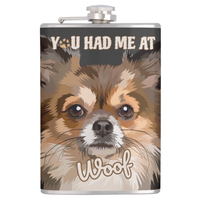 Petaca Me Tenías En Woof | Perros Pomerania (Anverso)