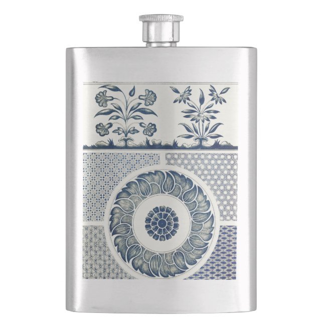 Petaca Medallón Chino: Chinoiserie Azul Índigo (Anverso)