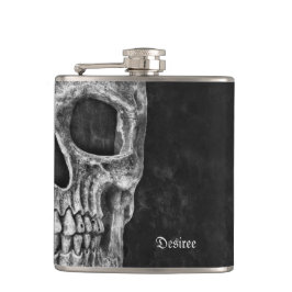 Petaca Media Cabeza De Calavera Grunge Gótico Guay Negro