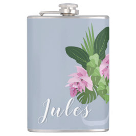 Petaca Medinilla tropical Flor rosa en azul