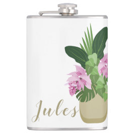 Petaca Medinilla tropical Flor rosa Vasa amarilla blanco