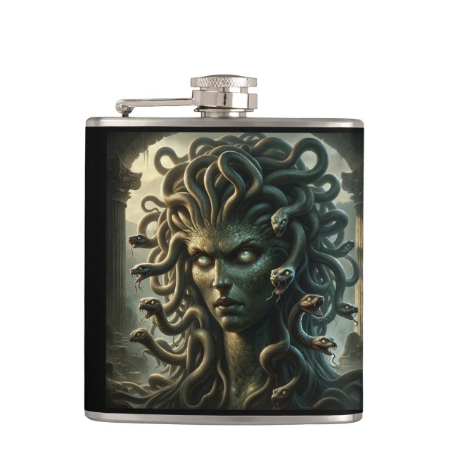 Petaca Medusa Stare de la Muerte Jefe de las Serpientes (Anverso)