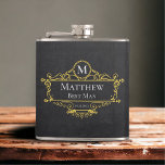 Petaca Mejor Hombre de Vintage de Estilo Negro y Oro<br><div class="desc">Este elegante diseño de enlucido blanco negro y dorado presenta tipografía inicial,  nombre y fecha para un ambiente minimalista que se puede personalizar fácilmente.</div>