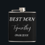 Petaca Mejor Hombre Negro Elegante Boda de Regalos Simple<br><div class="desc">Moderno,  elegante,  masculino,  blanco y negro mejor matraz. Perfecto para favores de boda. Puede personalizarlo con su nombre y fecha.</div>