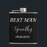 Petaca Mejor Hombre Negro Elegante Boda de Regalos Simple<br><div class="desc">Moderno,  elegante,  masculino,  blanco y negro mejor matraz. Perfecto para favores de boda. Puede personalizarlo con su nombre y fecha.</div>
