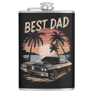 Petaca Mejor Papá, Coche Cargador Dodge, Atardecer Retro,