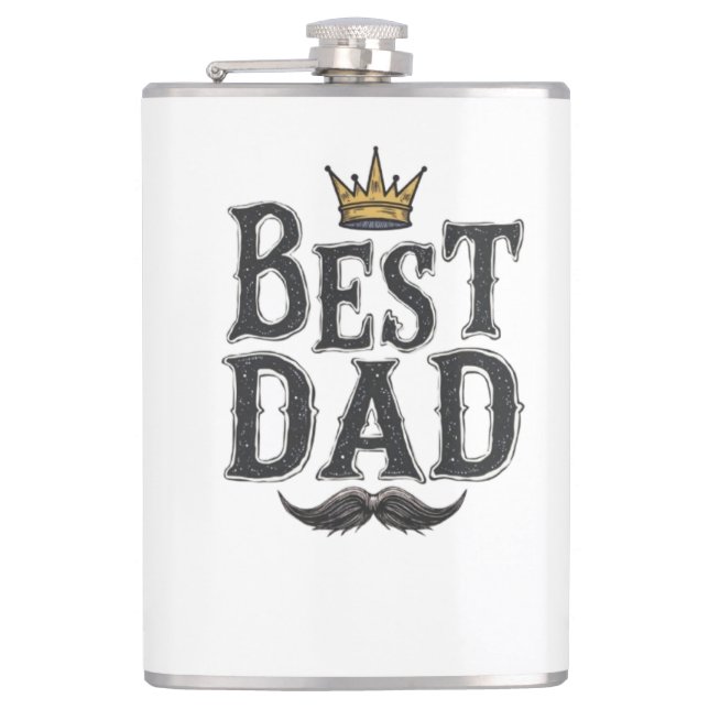 Petaca "Mejor Papá" con Corona y Bigote (Anverso)