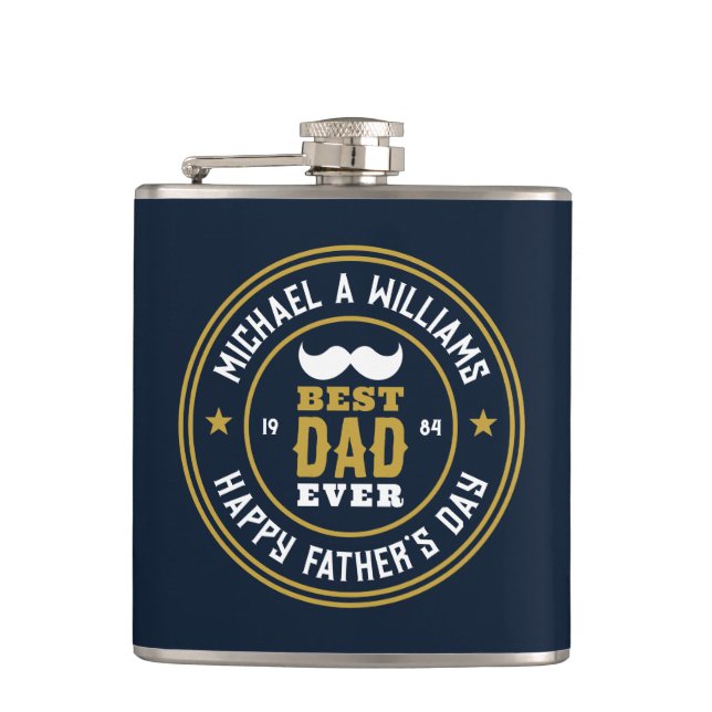 Petaca Mejor Papá Día del Padre en la Insignia Retro Vint (Anverso)