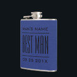 Petaca Mejor regalo de hombre - Flask azul de cuero falso<br><div class="desc">Elegante padrino y plantilla de regalos de boda para hombre. Textura de imitación de cuero azul vintage (imagen de cuero impreso en el matraz).</div>