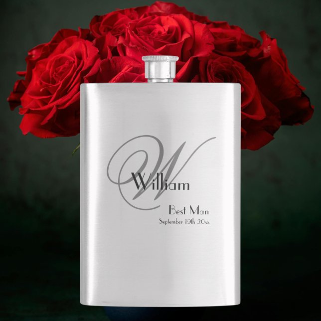 Petaca Mejor regalo para el hombre: elegante Monograma y  (A Perfect Best Man Gift: Elegant Script Monogram and Name Flask.)