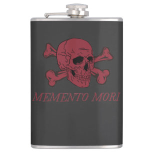 Petaca Memento Mori Rojo Carmesí Calavera y Huesos Cruzad