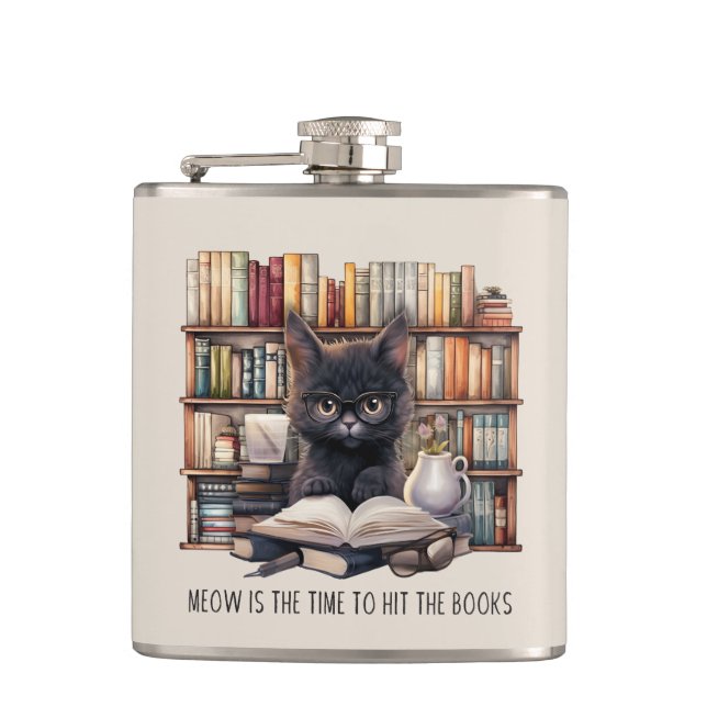Petaca Meow Es El Momento De Golpear Los Libros (Anverso)