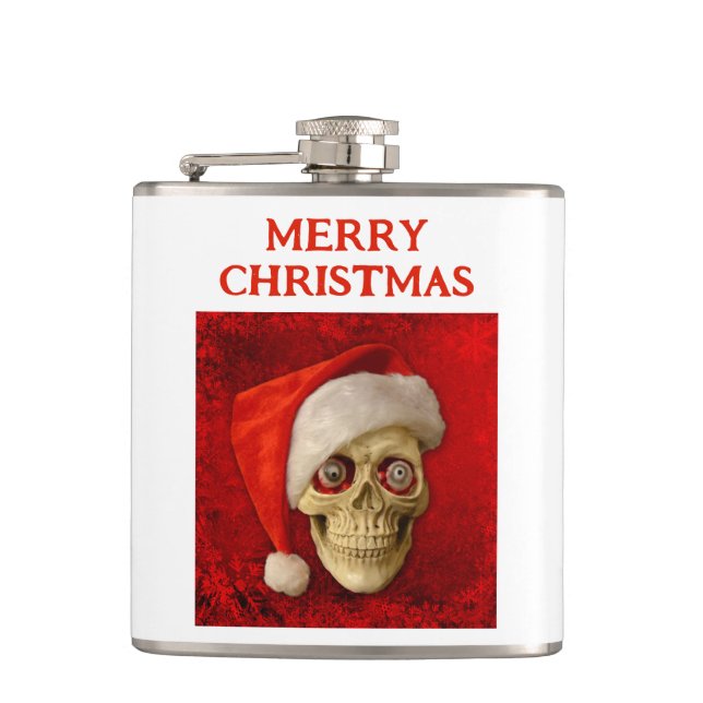 Petaca Merry Christmas. Skull wearing Santa hat (Anverso)