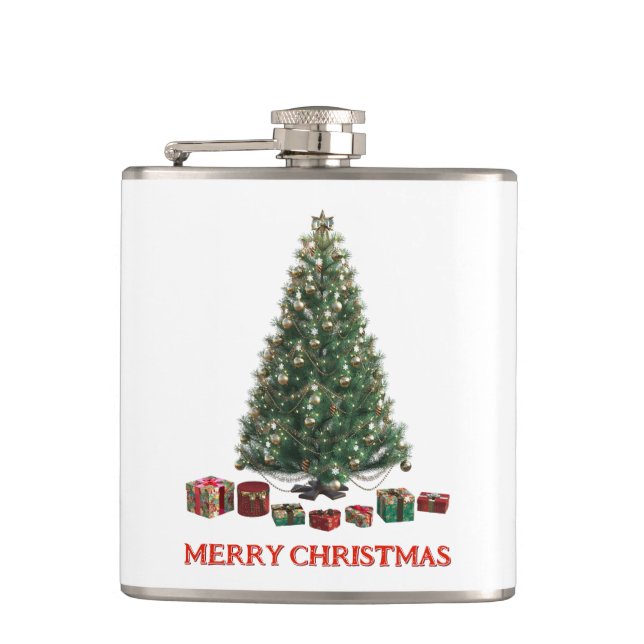 Petaca Merry Christmas. Tree (design 1) with gifts (Anverso)