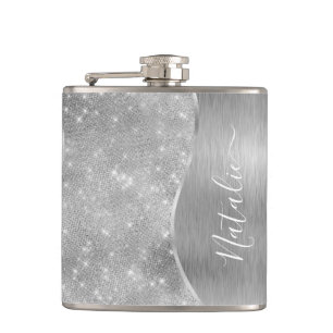 Petaca Metálico personalizado del Purpurina de plata Glam