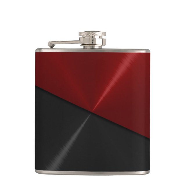 Petaca Metalizado de acero metálico rojo y negro (Anverso)