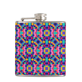 Petaca Metallic flask with vibrant geometric pattern 