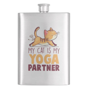 Petaca Mi Gato Es Mi Socio De Yoga - Estirando Gato