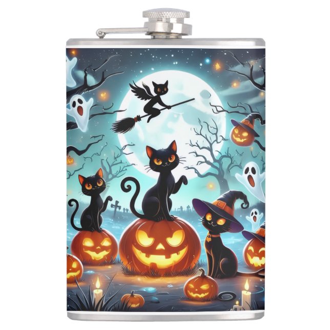 Petaca Midnight Magic: Black Cats & Pumpkins Halloween  (Anverso)