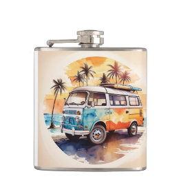 Petaca Minibús de pintura de época en la playa