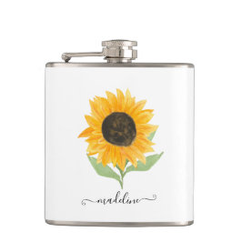 Petaca Minimal Rustic Sunflower Personalized Name Script