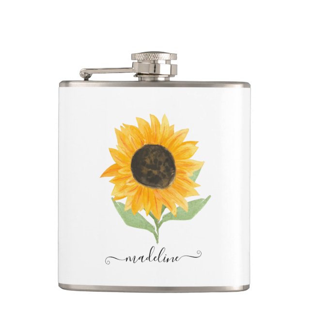 Petaca Minimal Rustic Sunflower Personalized Name Script (Anverso)