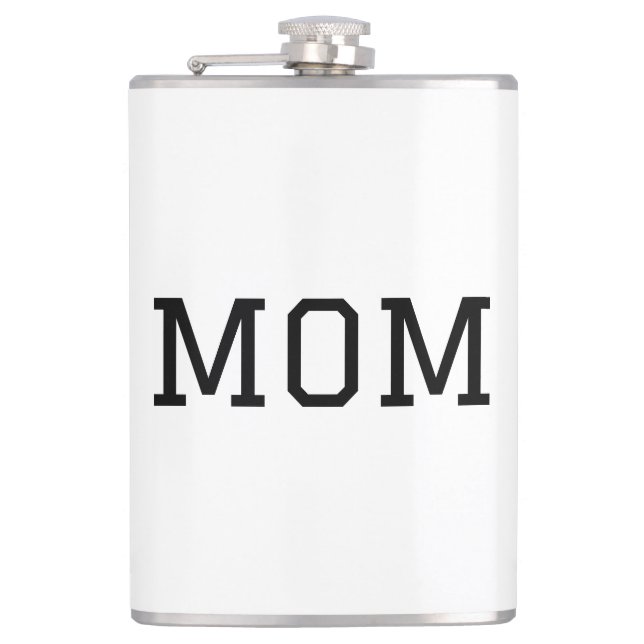 Petaca Minimalist "MOM" Black Typography Plain White (Anverso)