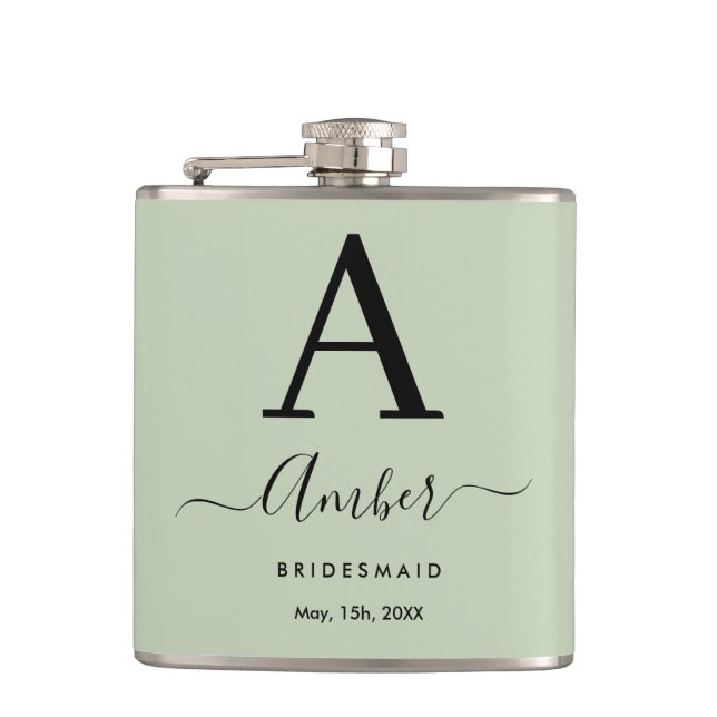 Petaca Mint Monograma Personalizado Bridesmaid Hip Flask (Anverso)