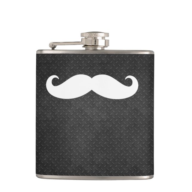 Petaca Mirada de acero metálica fresca con el bigote (Anverso)