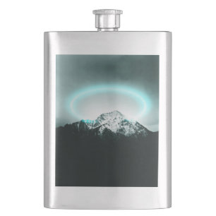 Petaca Misteriosa luz de neón azul de montaña nevada