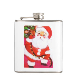 Petaca MOD hermosa Santa y reno de los mediados de siglo