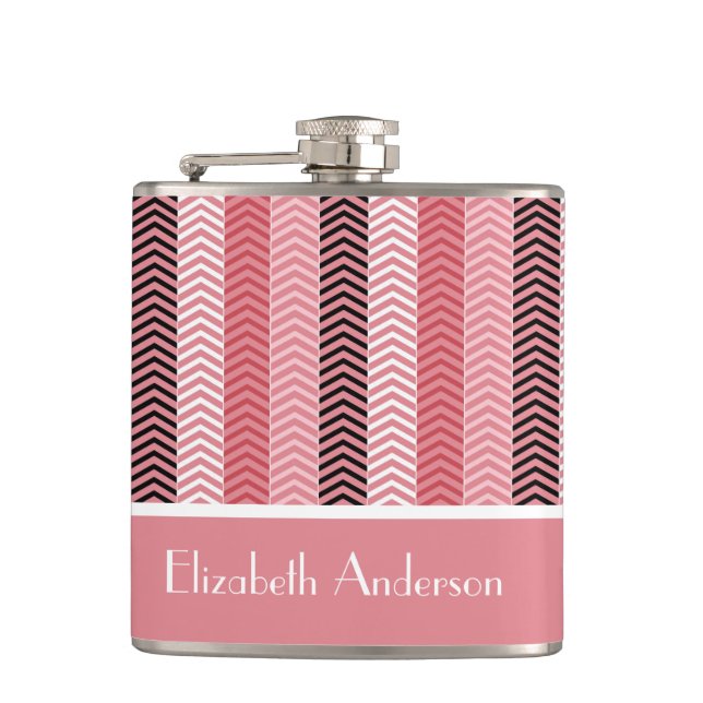Petaca Moda Bandas Modernas De Chevron Rosado Con Nombre (Anverso)