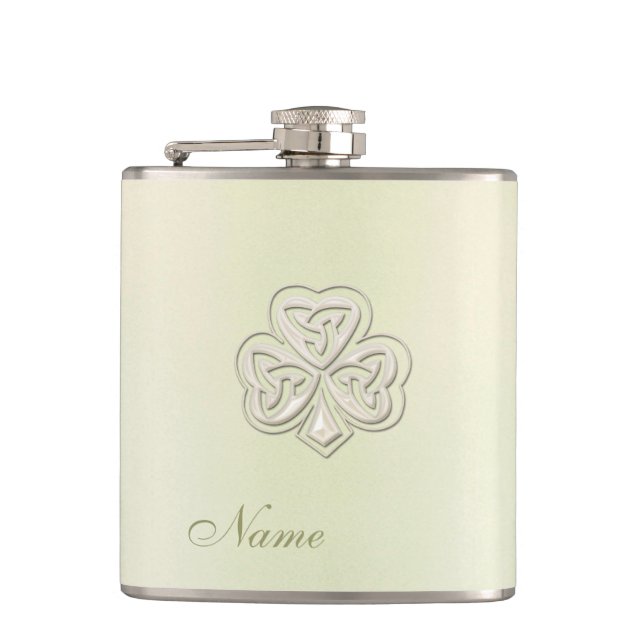 Petaca Moda clásica perla suerte shamrock personalizado (Anverso)
